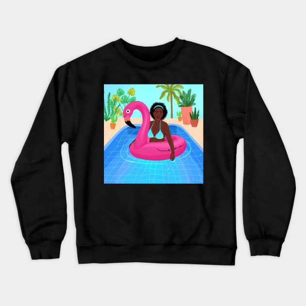 Flamingo pool Crewneck Sweatshirt by Salty Siren Studios